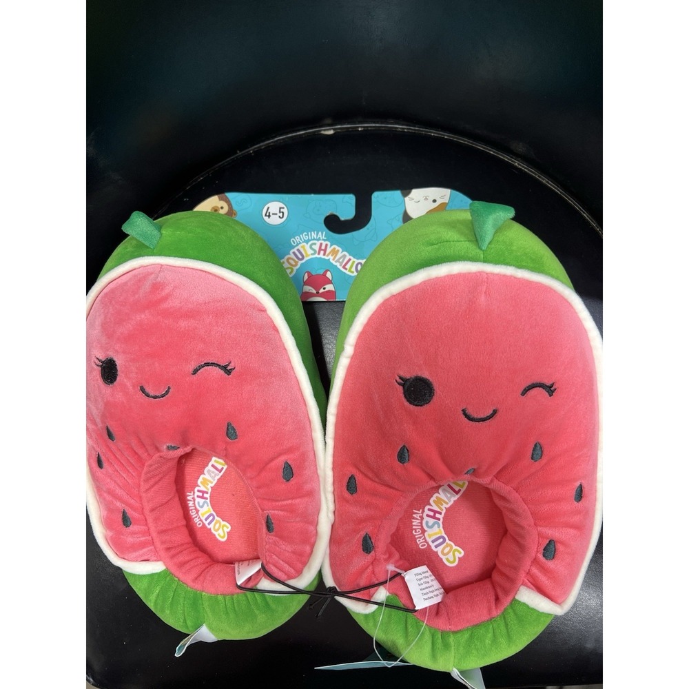 Squishmallows Girls Wanda The Watermelon Pink‎ Plush Slippers Size 4/5 NEW
